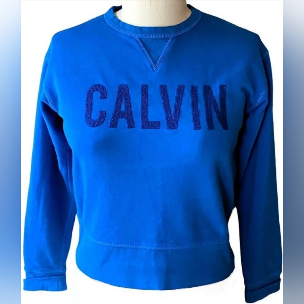 Calvin Klein Jeans Womens Blue Long Sleeve Crew Neck Pullover Sweatshirt Size S